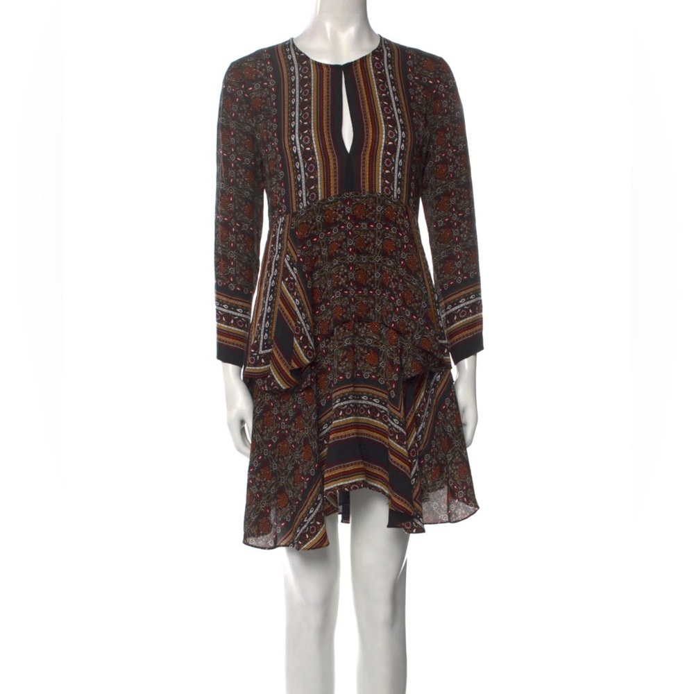 A.L.C Woman's Vicky 100% Silk Boho Asymmetrical Long Sleeve Mini Dress, Size 0